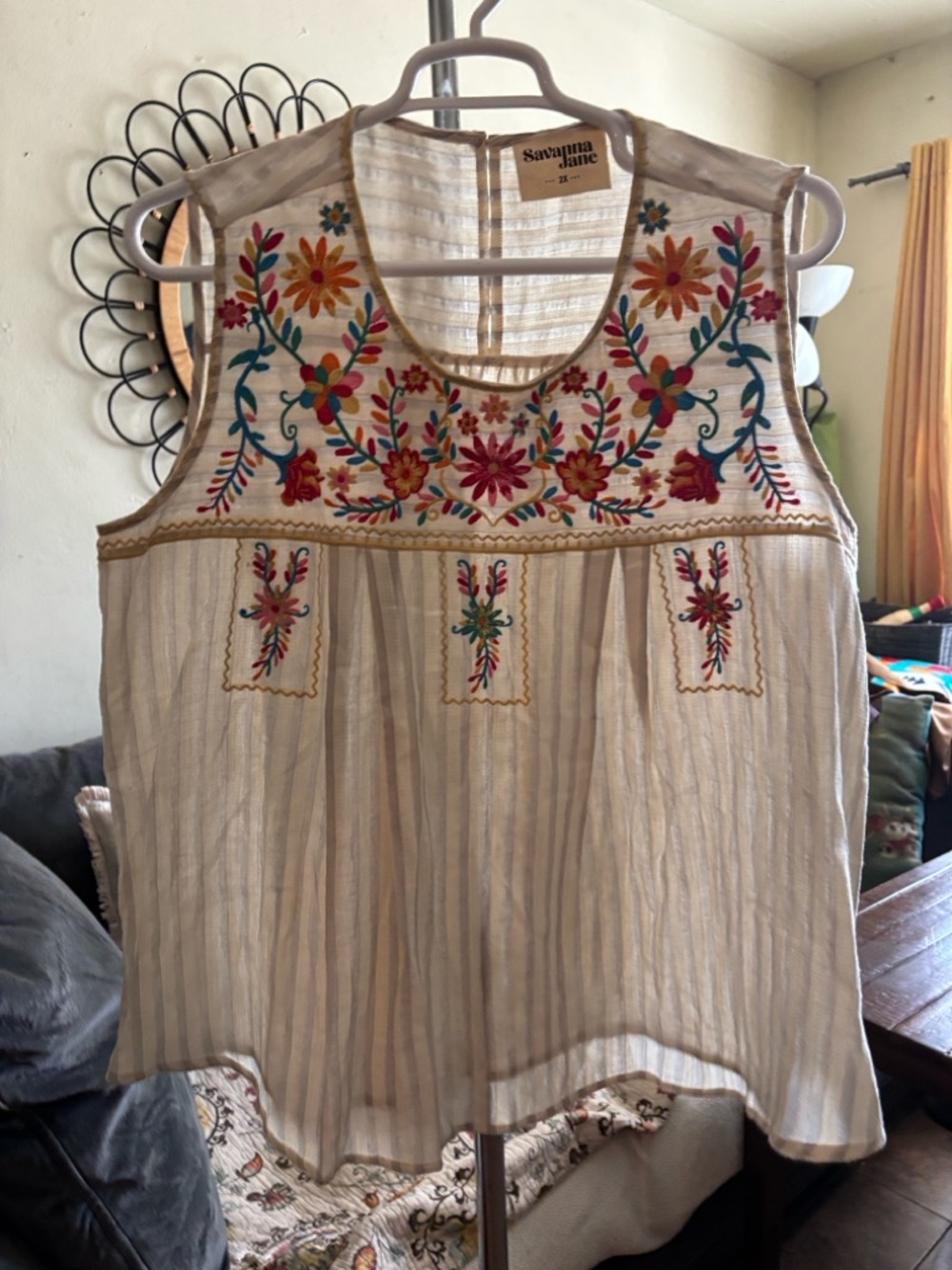 Floral Embroidered Striped Sleeveless Top Savanna Jane Plus Size 2X